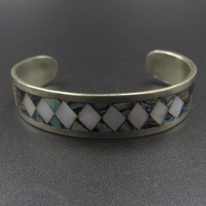 6" Alpaca Alloy Diamond Pattern Shell Bracelet